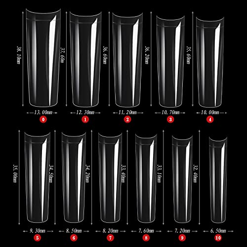 550 PCs XXL Tarpered Square Nail Tips,SITELENABY Ultra-thin Half Cover Clear Square Nail Tips False Artificial Nails Tips 11 Sizes with Box (Tapered Square French Tips)