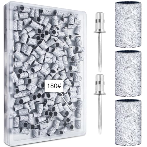 200Pcs Nails Sanding Band, 180 Grit Zebra Sanding Band for Nail Drill Fine Grit Sanding Bands with 3/32¡± Nail Sanding Bit for Natural, Gel Nail, Sand Band 180 Grit Set for Manicure & Pedicure
