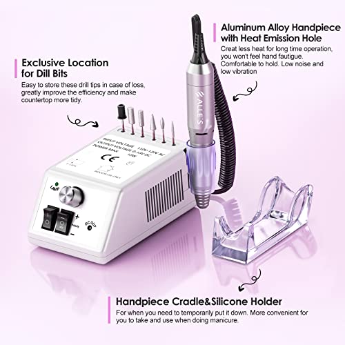 Professional Nail Drill Machine 20000RPM Efile Electric Nail Filer Kit for Finger Toe Nails, Acrylic Gel Nails Manicure Pedicure, with 6Pcs Nail Bits and 106Pcs Sanding Bands - White