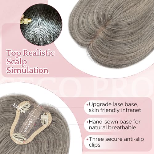 Hair Toppers for Women Real Human Hair with No Bangs 3.1¡¿3.9 Inch Silk Base Clip-In Topper Natural Looking Hairpieces for Women£¨10 Inch,Dark Grey£©