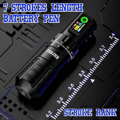 Complete Tattoo Machine Kit with TDDJNN Wireless Rotary Tattoo Pen/Gun 1800mAh LED Battery 7 Strokes Length Normal/Stippling Modes RCA Adapter 20 Cartridge Needles for Pro Artists & Beginners (BLACk)
