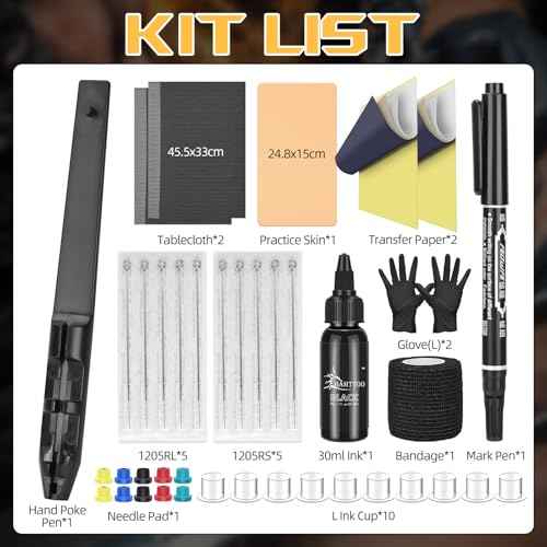 Hand Poke Tattoo Kit Beginner Hand Home Tattoo Supply Kits Ink Needles Practice Skin Complete Set Stick DIY Tattoo Poke Pen Set Tattoo Supply