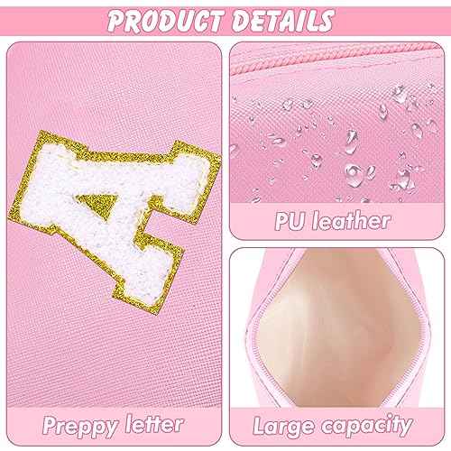 Initial Makeup Bag Personalized Preppy Cosmetic Bag Travel Toiletry Bag Waterproof PU Small Makeup Pouch Bag for Purse Birthday Gift Cute Stuff for Teen Girls Women (Pink A)
