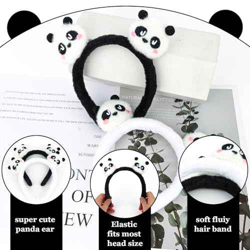 2 Pcs Animal Ears Headbands for Women Girls Cute Panda Headband Costume Hair Band Panda Party Decorations Soft Fluffy Head Band Animal Hair Accessories for Themed Party