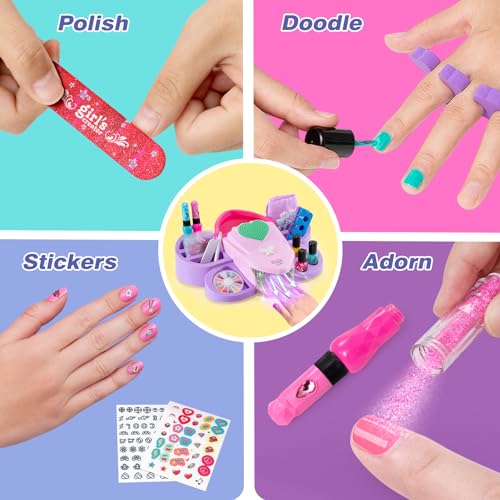 G.C Kids Nail Polish Set for Girls Toy 6-12 Years Old, Nail Art Kit Storage Desk with Nail Dryer&Hand Massage Spa Kit, Kid Manicure Salon Studio Stuff Christmas Birthday Gift Girl Ages 7 8 9 10 11 12