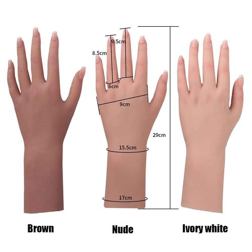 BodhiTCM Realistic Life Size Silicone Female Hand Mannequin for Jewelry Display Nail Art Practice Photography Flexible Fingers Durable Lifelike Fake Hand Model (Pair Hand Without Skeleton, Brown)