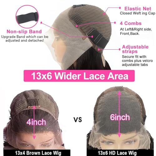 13x6 Deep Wave Lace Front Wigs Human Hair 200% Density HD Lace Frontal Wigs 12A Glueless Curly Wigs Human Hair Pre Plucked with Baby Hair Wet And Wavy Wigs for Black Women Natural Black 22 inch