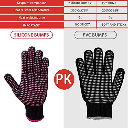 2 Pcs Professional Heat Resistant Glove for Hair Styling Heat Blocking Gloves for Curling, Flat Iron and Hair Styling Tools, Silicone Bump, Pink Edge