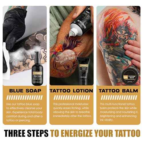 Neebol Tattoo Aftercare Kit with Blue Soap, Tattoo Balm, Lotion, Tattoo Care for Color Enhancement, Quick Healing, Moisturizer, Revive Old Tattoo, Gifts for Beginners and Artists