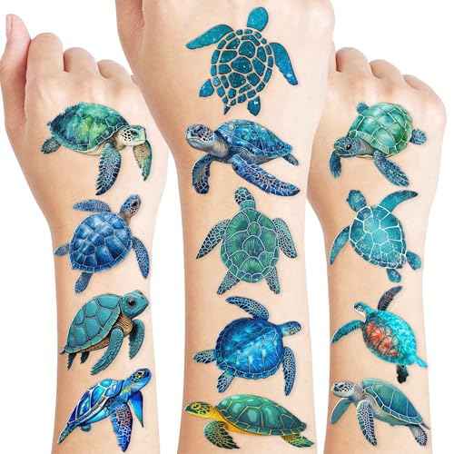 Sea Turtle Temporary Tattoos 8 Sheets 96PCS Ocean Party Decorations Supplies Favors Under Sea Theme Birthday Cute Stickers Christmas Gifts for Boys Girls Class School Prizes Carnival