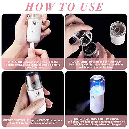 Honoson 2 Nano Facial Mister Sprayer Portable Face Nano Mister for Eyelash Extensions USB Rechargeable 1 oz Handy Skin Care Machine for Face Hydrating, Daily Makeup(Black and White)