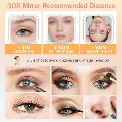 MIYADIVA Compact Mirror, 30X Magnifying Mirror, Pocket Mirror for Purse, Travel Makeup Mirror with 30X/1X Magnification, Travel Essentials Mirrors, Precision Tweezers, Present for Girls