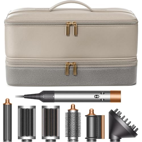 for Dyson Airwrap Travel Case, Shark Flex Style Case, Hair Dryer Travel Bag, Shark Hair Dryer Storage, Airstraight Air Wrap Flexstyle Fusion Organizer, Dyson Travel Bag (Beige & Gray)