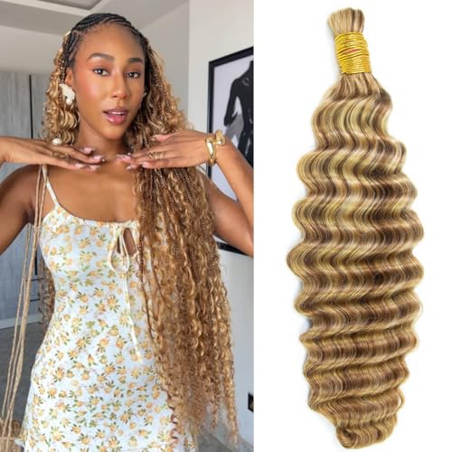 YWIGS #27/30/613 Boho Human Hair for Braiding 100G No Weft Human Hair Bundles for Boho Braids Deep Wave Boho Braiding Hair 20inch
