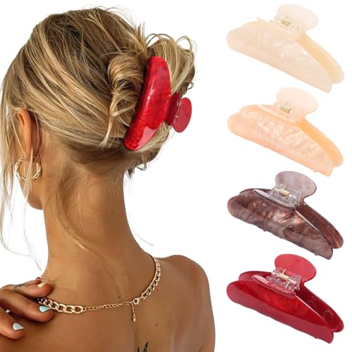 4Pcs Large Acrylic Hair Claw Clips - Strong Hold Thick Hair Banana Barrettes for Women Girls (Hair Clips, Banana