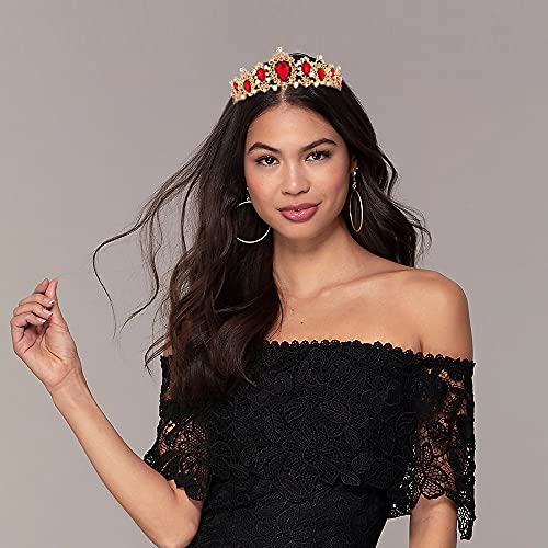 Queen of Hearts Costume Women Evil Queen Crown, Scarlet Witch Crown Glinda Princess Belle Evie Tiara Heart Accessories Headpiece Gold Red Ruby Headband for Halloween Sexy Bride Woman Adult