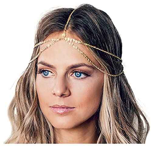 Yean Gold Sequins Head Chain Bohemian Hair Jewelry Headpiece Forehead Band Festival Headband Accessories for Women