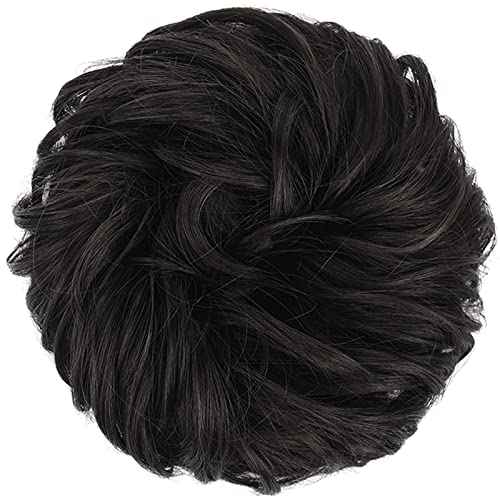 FESHFEN Messy Bun Hair Piece - Elastic Wavy Curly Hair Bun Scrunchies Extensions Synthetic Chignon Hairpieces for Women Girls, Black Brown 1.5 oz