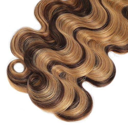 Human Braiding Hair for Boho Braids 1 Bundle 100g P4/27 Highlight Ombre Body Wave Bulk Human Hair Wave Honey Blonde Human Hair Extensions No Weft (24 Inch)
