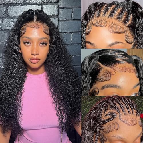 13x6 Deep Wave Lace Front Wigs Human Hair Pre Plucked 180% Density 13x6 HD Lace Frontal Deep Curly Lace Front Wigs for Women Curly Human Hair Wig Glueless Deep Wave Frontal Wigs with Baby Hair 22Inch