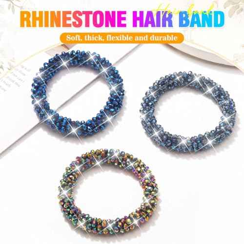 Fashey Rhinestone Hair Tie Fancy Ponytail Holders Blue Beaded Scrunchies Hair Accessories for Women