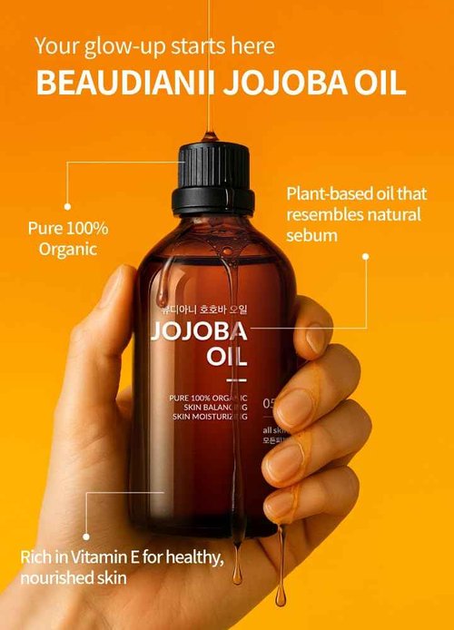 BEAUDIANI Organic jojoba Oil 100ml (3.38 fl.oz) 100% Pure Organic Natural Golden Oil, Cold Pressed Virgin, Vitamin E Oil, Moisturizer for Skin, face, Body, Hair, Nail, Israel Origin