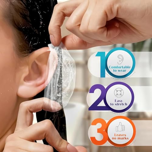 200 Pcs Disposable Ear Covers for Shower Waterproof - Ear Shower Caps for Adults Ear Caps for Shower Ear Covers for Hair Dye Plastic Ear Covers for Showering - Disposable Ear Protectors for Water