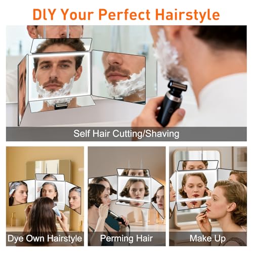 5 Way Mirror for Self Hair Cutting,360 Haircuts Mirror Men for Barber Use Tools,to See Back of Head,Tri Fold with Portable Height Adjustable Telescoping Hooks