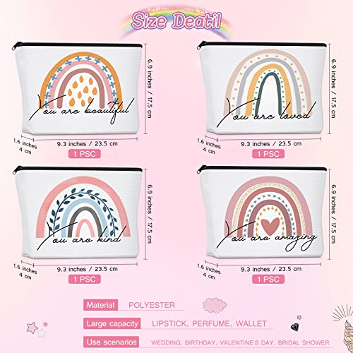 Saintrygo 4 Pcs Rainbow Cosmetic Bag Teacher Nurse Inspirational Gift Bags for Women Girls You Are Loved Beautiful Kind Makeup Bag Bulk Personalized Canvas Purse Pouch for Toiletry Travel