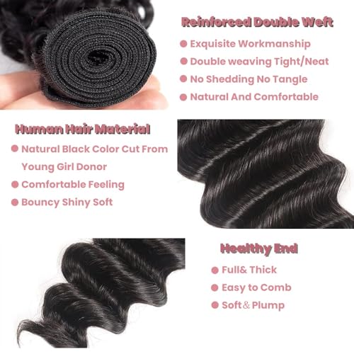 Loose Deep Wave Bundle 3 Bundles Human Hair 18 20 22 Inch 12A Grade 100% Brazilian Human Hair 3 Bundles Double Weft For Black Women Natural Color