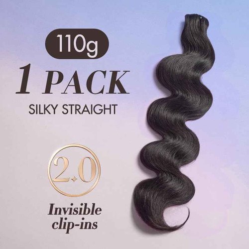 LUVME Invisible Clip in Hair Extensions Body Wave Real Human Hair, Remy Human Hair Extensions Clip ins for Women, Natural Human Hair, 16 inch 110g 6Pcs, Natural Black