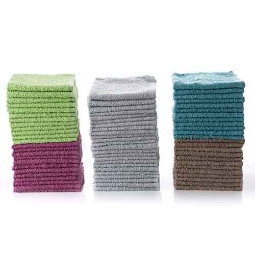 SIMPLI-MAGIC Cotton Wash Cloths 12"x12" (50 Pack) ? Highly Absorbent Soft Towels for Bathroom ? Commercial Terry Washcloth for Face, Hand, Bath, Kitchen, Gym & Hotel (Multicolor)