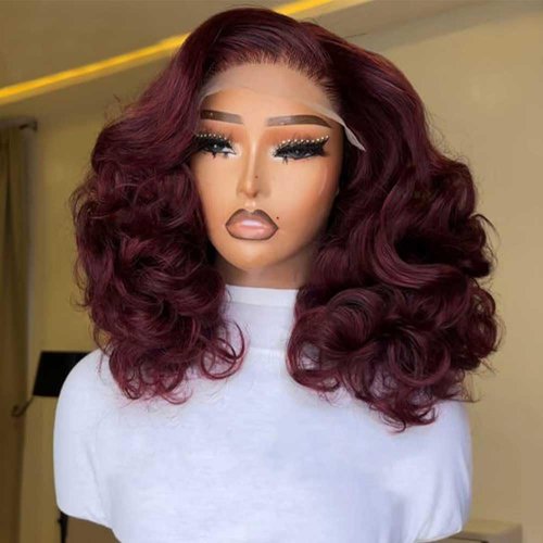 250% Density Loose Deep Wave Wig 13x4 99J Burgundy Wig Human Hair Glueless Wigs Pre Plucked Invisible Lace Dark Red Bob Wig Bleached Knots 100% Human Hair Lace Front Wigs Full and Thick (14inches)