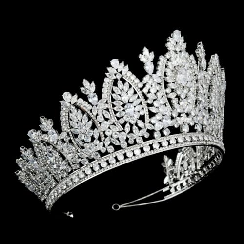QXMYOO Large Wedding Crowns Cubic Zirconia Sweet 16 Birthday Prom Quinceanera Tiaras for Women CZ Crystal Bridal Headpieces