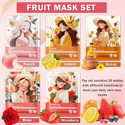 Facial Masks for Women Skin Care,10 Pack Kids Face Masks Spa,Hydraiting Hyaluronic Acid Face Mask Set for Girls,Natural Ingredients Mascarillas Faciales Para Ni?as