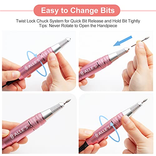 Professional Nail Drill Machine 30000 RPM Efile Electric Nail Filer Kit for Finger Toe Nails, Acrylic Gel Nails, Manicure Pedicure Drill with 6Pcs Nail Bits, 106Pcs Sanding Bands - Pink