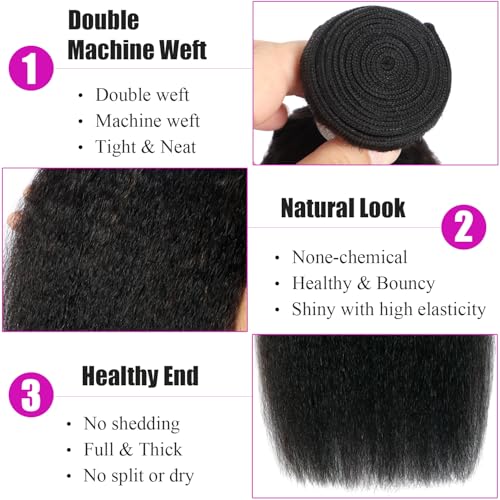 Kinky Straight Human Hair Bundles Yaki straight 3 Bundles Human Hair For Black Women Natural Black 14 16 18 Inch Kinky Straight Bundles