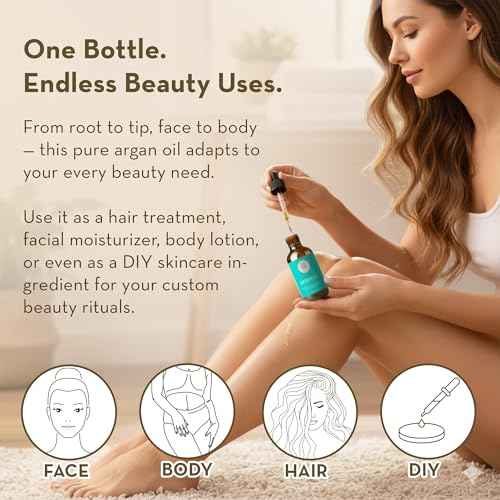 Pure Body Naturals Argan Oil for Skin and Face - 4 fl oz Cold Pressed, Light, Non-Greasy, Nourishing Pure Argan Oil for Hair - Aceite de Argan
