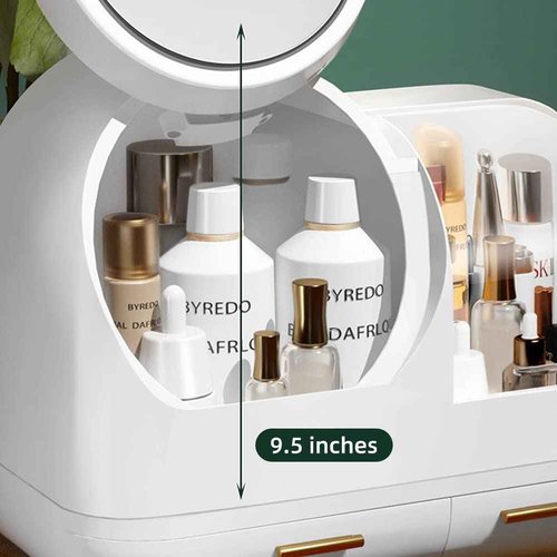 Generic Cosmetic Display Cases Skin Care Organizer Makeup Storage Organizer Box with Mirror Cosmetic Display Case with Touch Screen LED Light Anti Dust and Waterproof Skin Care Organizer White