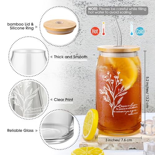 Fumete Christian Gift for Women Sunday School Teacher Thanksgiving Flower Makeup Bag Bible Verse Coffee Cup with Bamboo Lid Straw Pastor Wife Mini Compact Mirror Religious Church Gift(Bible-d,10 Sets)