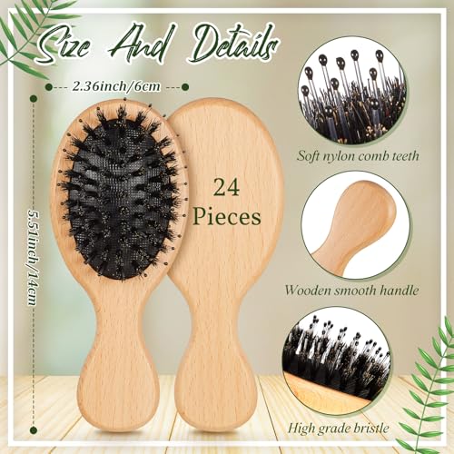 tessco for you 24 Pcs Mini Hair Brush Bulk Mini Boar Bristle Hair Brush Wooden Paddle Travel Hairbrush DIY Gifts for Wedding Christmas Women Men Long Short Wet Dry Scalp Massage Anti Static