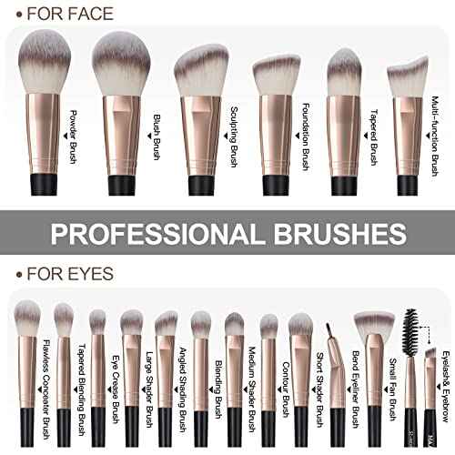 Makeup Brushes, MAANGE 18 Pcs Professional Makeup Brush Set Premium Synthetic Face Kabuki Brush Kit Foundation Blush Powder Eyeshadow Brushes Set£¨Black Gold)
