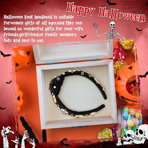 Halloween Christmas Headband for Women - Xmas Nightmare Spooky Ghost Knot Headbands Rhinestone Crystal Knotted Headband Embellished Wide Top Knot Hairbands Xmas Hair Accessories Outfits Party Gifts