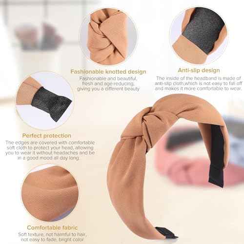 Headbands for Women Girls - 6PCS Stylish Top Knotted Headbands - Knotted Headband for Women - Head Bands Wide Hairband Hair Accessories