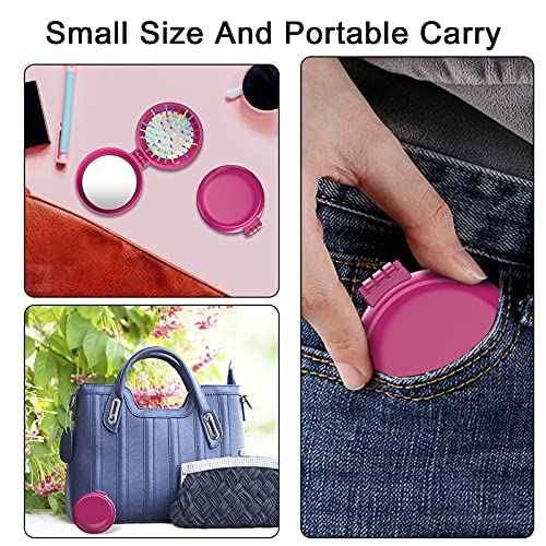 Hair Brush, 8 Pcs Folding Travel Mirror Hair Brushes Round, Compact Portable Hair Brush with Mini Mirror for Women Girls