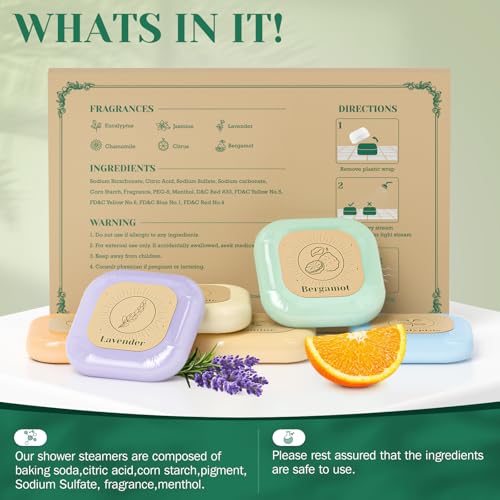 Shower Steamers, 6 Pack Set Shower Bombs Tablets in Presents Box for Women with 6 Fragrances with Shea Butter for Self-Care & Relaxation, Mother's Day, Christmas & Birthday Present