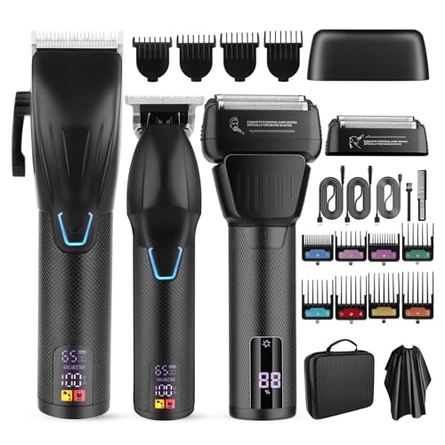 Professional Hair Clippers and Trimmer Set, Electric Razor Foil Shavers, Cordless Clippers for Hair Cutting, LCD Display/Travel Case, Gifts