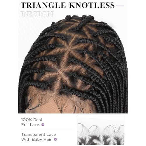 HANNE Full Lace Braided Wigs for Black Women Knotless Braided Wigs with Baby Hair 100% Handmade HD Lace Synthetic Box Braid Wig