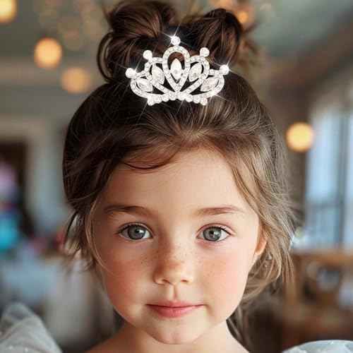 Yean Mini Princess Crown Comb Silver Crystal Tiara Hair Comb Rhinestone Hair Accessories Decorations for Women and Girls