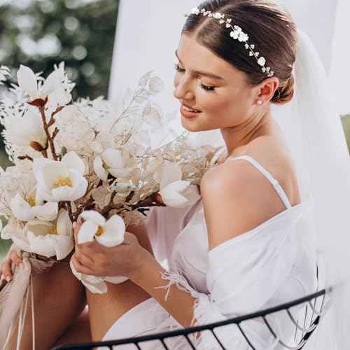 Flower Girl Headpiece Flower Crown for Girls White Wedding Headband Pearl Flower Girl Hair Accessory for Birthday Party First Communion